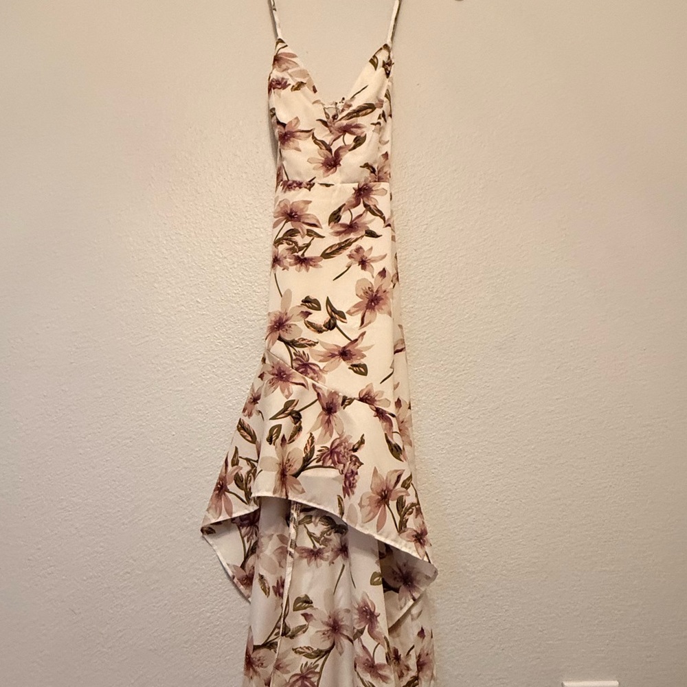 SHEIN White and Purple Floral High Low Dress